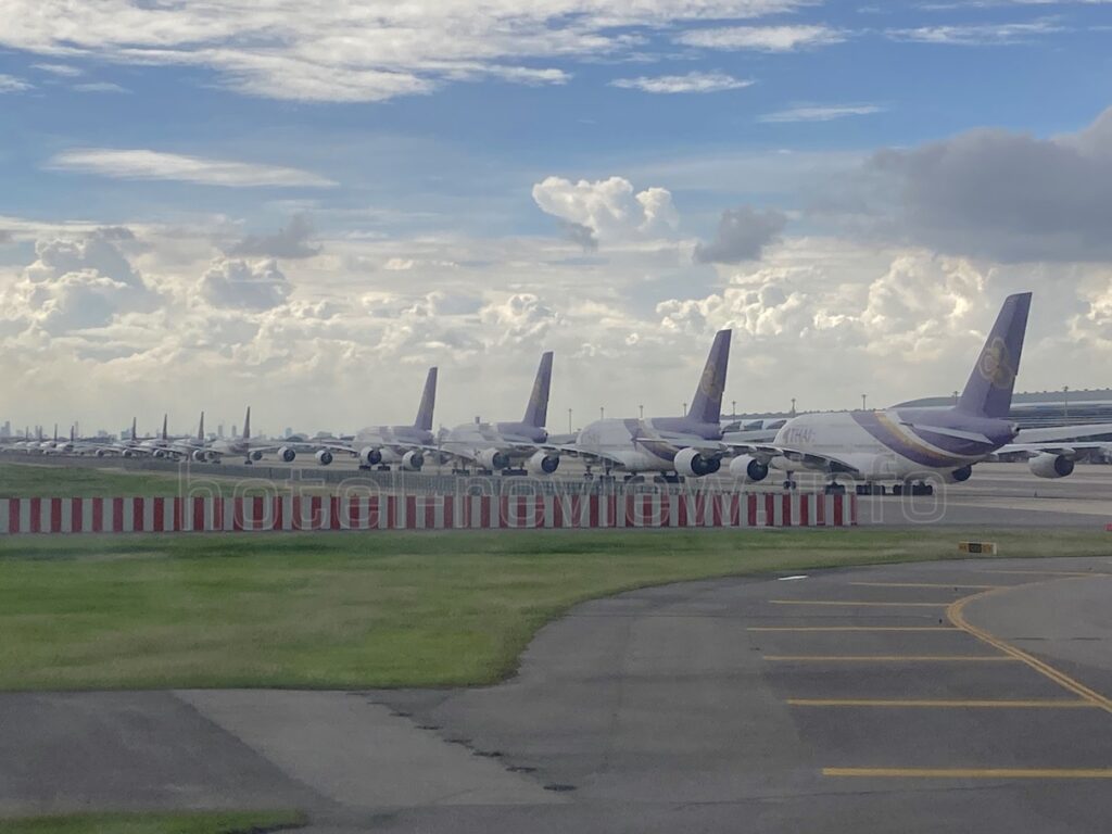 コロナ後の駐機されたタイ航空の機体群